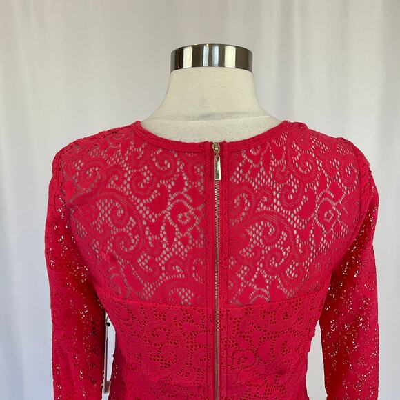Laundry by Shelli Segal Women's Dress Size 6 Pink Lace Long Sleeve Sheath - Picture 6 of 11